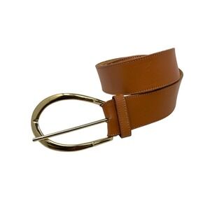 Vintage DAME Womens Tan Wide Belt Genuine Leather Size Medium Made in USA